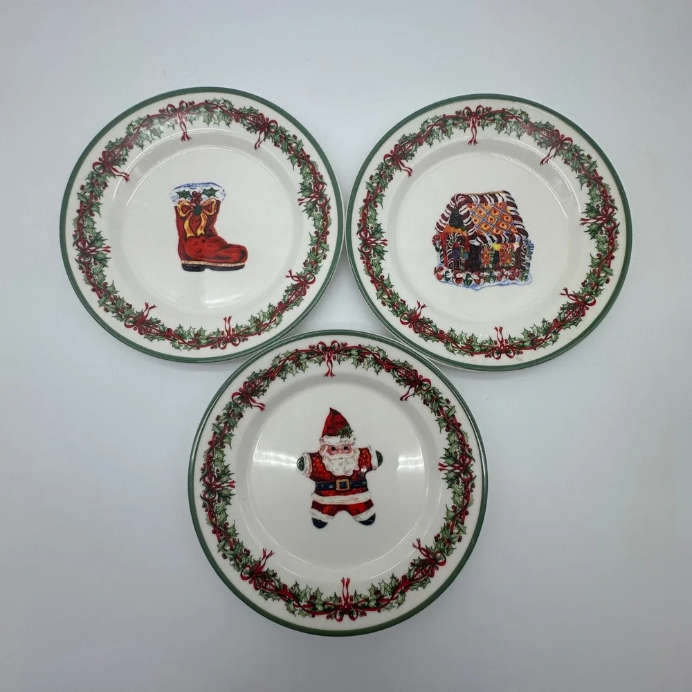 Christopher Radko Traditions Holiday Celebrations Christmas Salad Plates Set 3